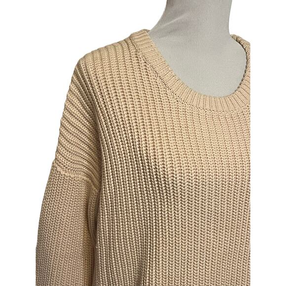 Demylee Cotton Sweater •L•Pullover Chunky Knit Crew Neck Oversized Drop Shoulder - Picture 3 of 9